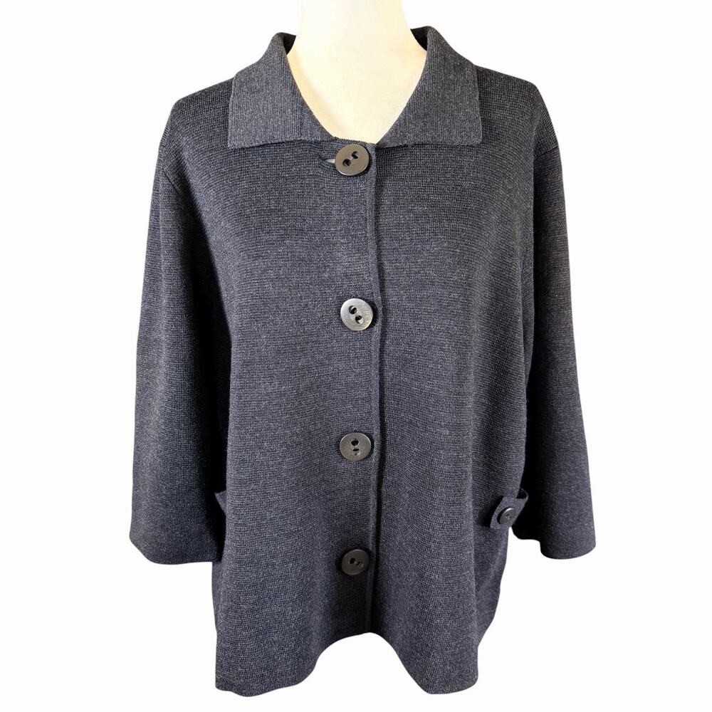 Eddie Bauer Womens Wool Blend Cardigan Black Gray 2XL XXL Cabincore Minimalist